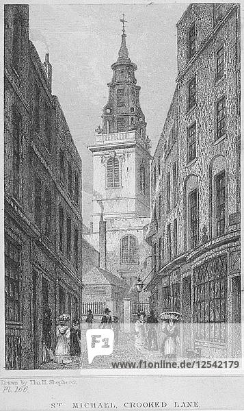 Church of St Michael  Crooked Lane  City of London  1831. Artist: Edward John Roberts