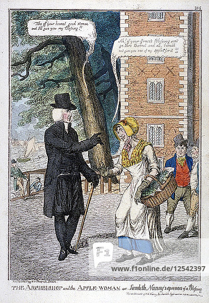 Der Erzbischof und die Apfelfrau oder das Kindermädchen von Lambeth bei einer Segnung  um 1819. Künstler: C. Williams