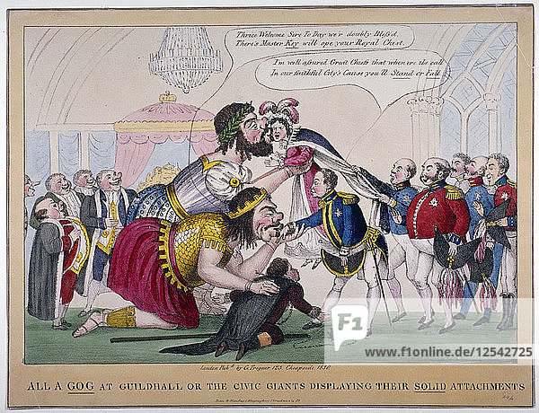 All a-Gog at Guildhall oder die bürgerlichen Giganten  die ihre soliden Anhängsel zur Schau stellen  1830. Künstler: Anon