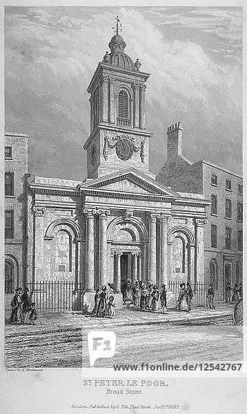 Church of St Peter-le-Poer with the congregation entering  City of London  1839. Artist: John Le Keux