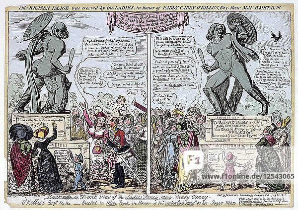 Frauen bewundern die Statue des Achilles  Hyde Park  London  1822. Künstler: George Cruikshank