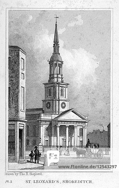 View from the west of St Leonards Church  Shoreditch  London  c1827. Artist: Anon