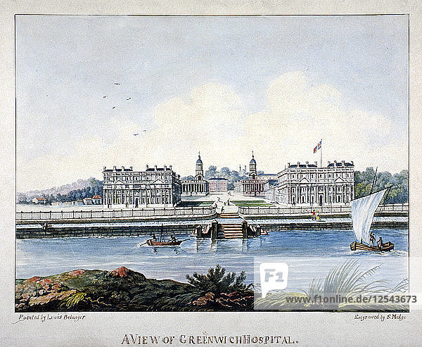 Blick auf das Greenwich Hospital von der Isle of Dogs  London  um 1800. Künstler: S. Malgo