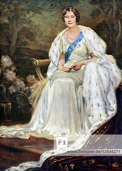 Königin Elizabeth im Krönungsgewand  1937. Künstler: Unbekannt