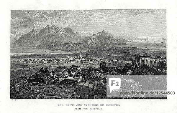 The town and isthmus of Corinth from the Acropolis  Greece  1887. Artist: W Miller