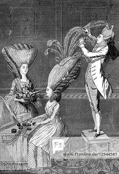 Das absurde Kopfkleid oder Die gefiederte Dame  1776. Künstler: Unbekannt