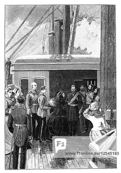 Königin Victoria verleiht Abdul Aziz  dem Sultan der Türkei  den Hosenbandorden  1867. Künstler: William Barnes Wollen