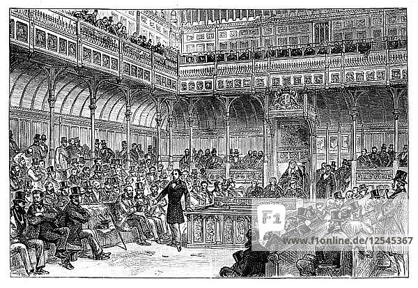 Benjamin Disraeli bei der Vorstellung seines Reformgesetzes im Unterhaus  um 1867. Künstler: Unbekannt