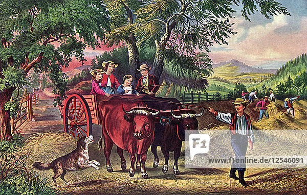 Heuerntezeit  Die erste Ladung  1868.Künstler: Currier und Ives