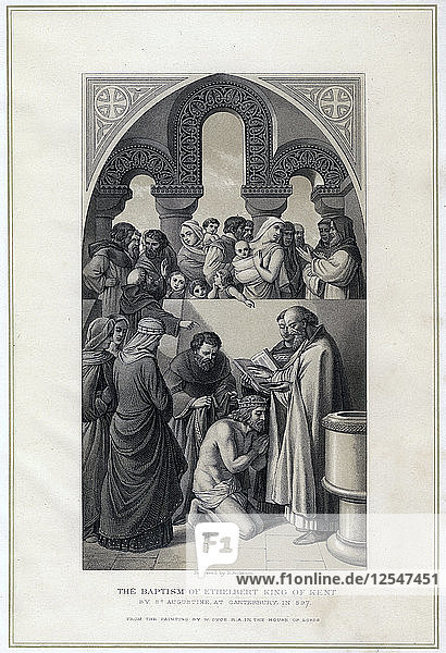 Die Taufe von Ethelbert  König von Kent  von St. Augustinus  Canterbury  597  (19. Jahrhundert). Künstler: R. Anderson