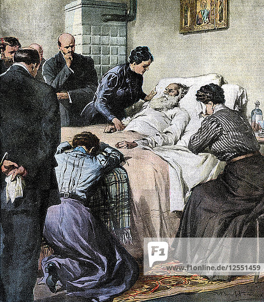 Der Tod von Leo Tolstoi  russischer Schriftsteller und Philosoph  1910. Künstler: Unbekannt
