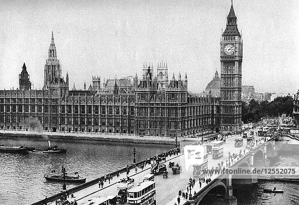 The Houses of Parliament and Westminster Bridge  London  1926-1927. Artist: Unknown