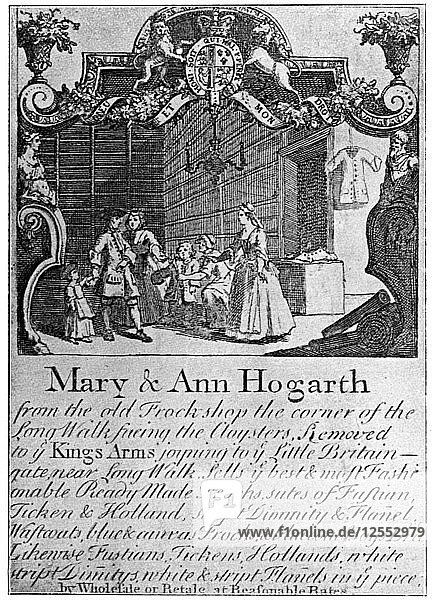Werbung für das Tuchgeschäft von Mary und Ann Hogarth  Anfang/Mitte des 18. Jahrhunderts  (1901). Künstler: Unbekannt