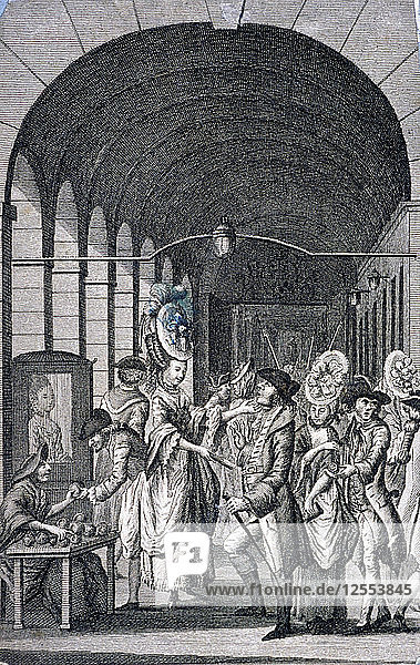 Kuppler und Taschendiebe um einen Händler auf der Piazza von Covent Garden  Westminster  London  um 1780. Künstler: Anon
