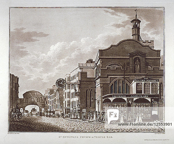 Fleet Street from St Dunstan in the West to Temple Bar  City of London  1802. Artist: John Hickin