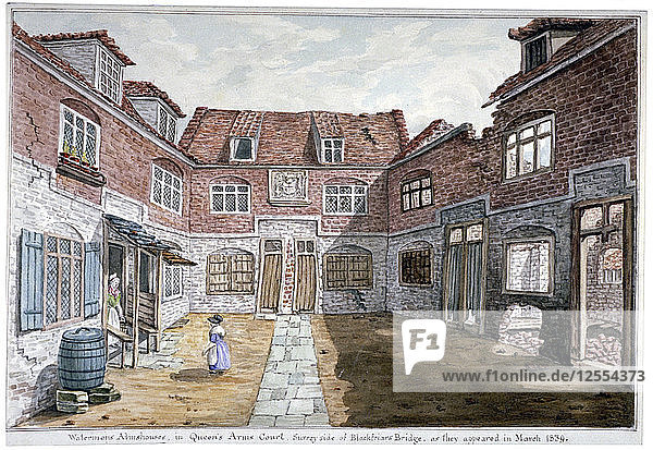 Watermens Almshouses in Queens Arms Court  Upper Ground Street  Southwark  London  1839. Künstler: Anon