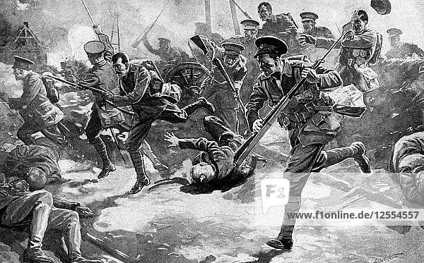 British infantry battle with German forces First World War 1914. Artist: Unknown