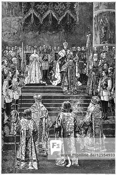 Die Krönung von Zar Alexander III. und Kaiserin Maria Fjodorowna  1883 (Ende 19. Jahrhundert). Künstler: Unbekannt