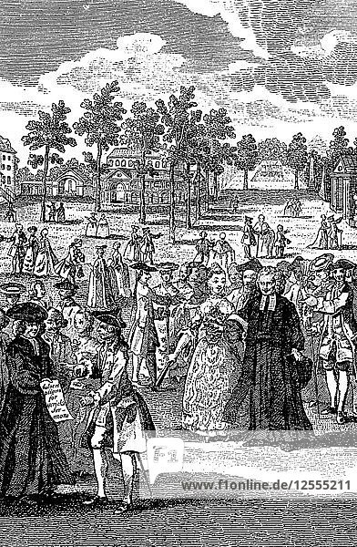 Menschen in den Gärten eines Herrenhauses  18. Jahrhundert. Künstler: Unbekannt