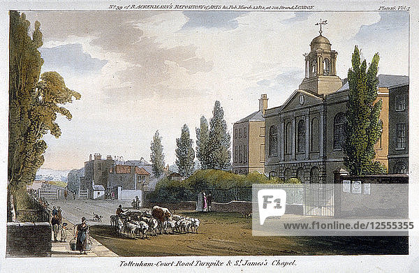 St Jamess Chapel und Tottenham Court Turnpike  St Pancras  London  1812. Künstler: Anon