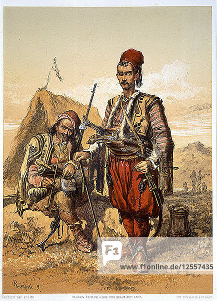 Turkish foot soldiers in the Ottoman army  1857. Artist: Amadeo Preziosi