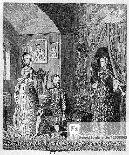 Die überraschte Königin Mary Courtenay und die Prinzessin Elizabeth  1553-1555 (1840). Künstler: George Cruikshank