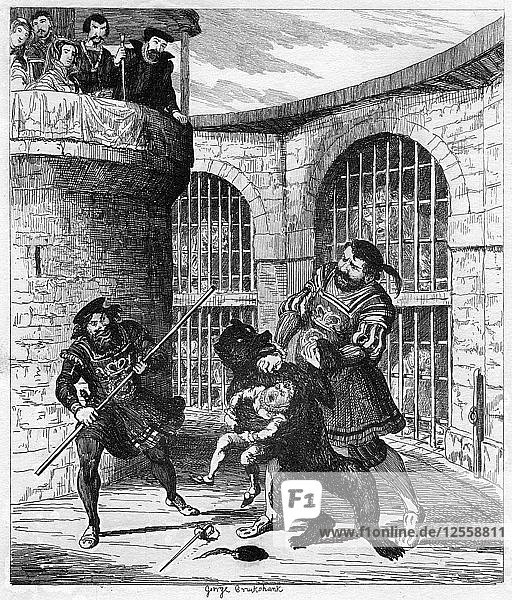 Gog befreit Xit von dem Bären im Löwenturm  1840. Künstler: George Cruikshank