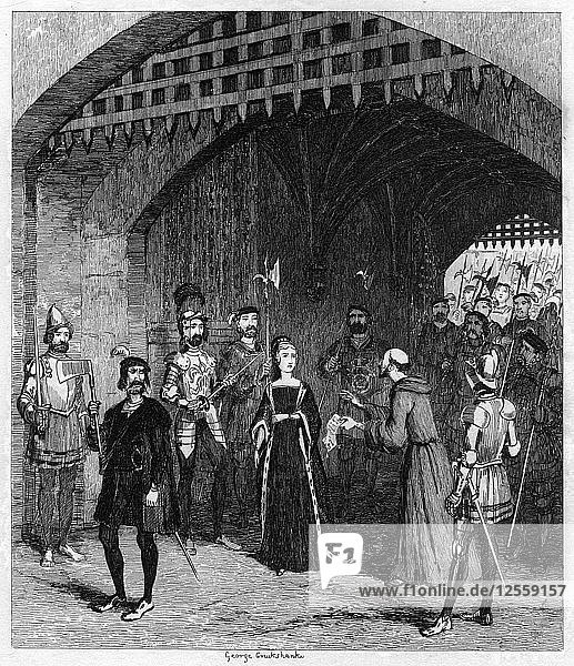 Feckenham bietet Lady Jane Grey auf dem Weg zu ihrem Prozess eine Begnadigung an  1553 (1840). Künstler: George Cruikshank