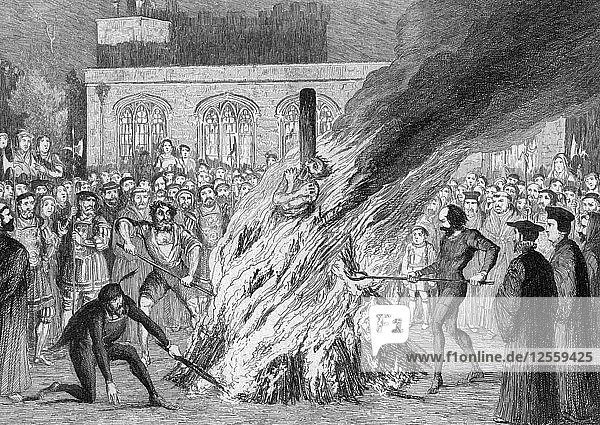 The Burning of Edward Underhill on Tower Green 1840. Artist: George Cruikshank