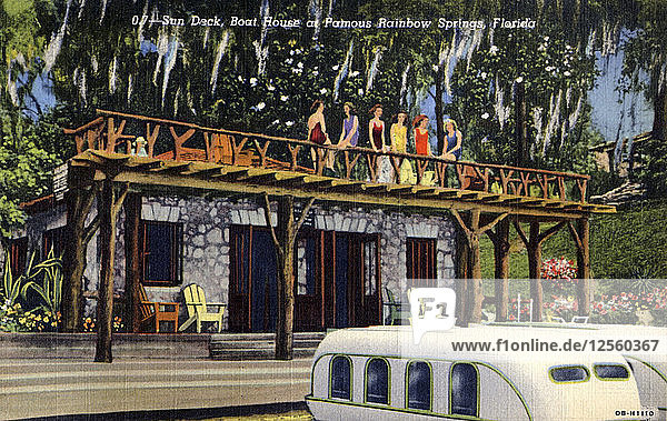 Sonnendeck auf einem Bootshaus  Rainbow Springs  Florida  USA  1940. Künstler: Unbekannt