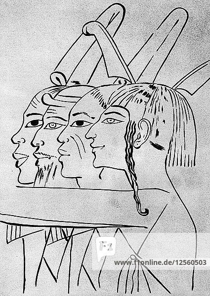 A sketch of African and Asian men from the tomb of King Seti I  Thebes  Egypt  1936. Artist: Unknown