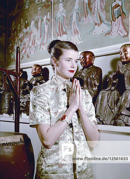 Model wearing an oriental style jacket  1950s. Artist: Göran Algård