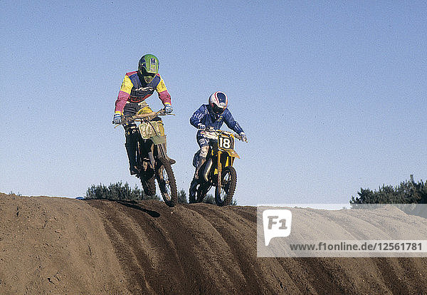 Moto-Cross-Rennen  Saxtorp  Schweden  1990. Künstler: Unbekannt