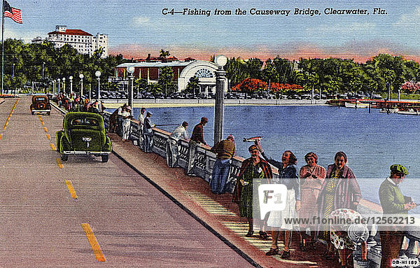 Fishing from the Causeway Bridge  Clearwater  Florida  USA  1940. Artist: Unknown