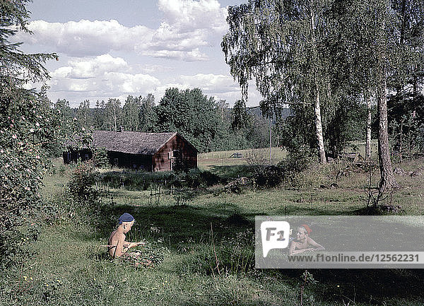 Zwei Jungen auf dem Land in den Sommerferien  Schweden  1950er Jahre. Künstler: Karl Sandels
