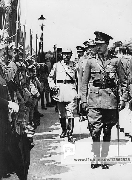 Edward Prince of Wales inspecting French troops in France World War I 1914-1918. Artist: Unknown