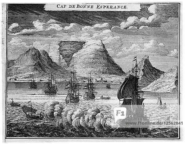 The arrival of the fleet in the time of Simon van der Stel 1931. Artist: Unknown