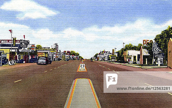 Highway US 66 through Tucumcari  New Mexico  USA  1952. Artist: Unknown