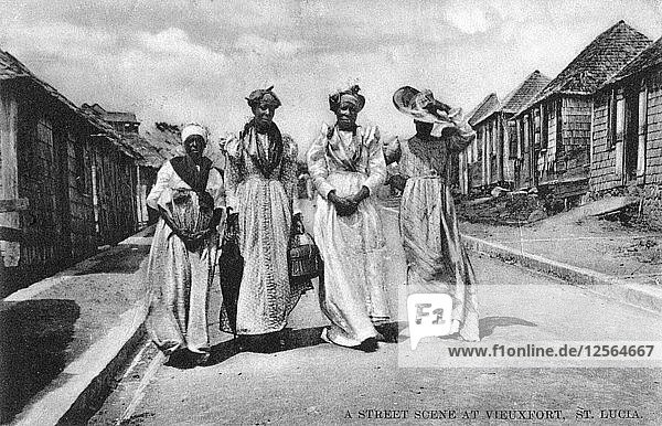 Straßenszene in Vieuxfort  St. Lucia  Anfang des 20. Jahrhunderts. Künstler: Unbekannt
