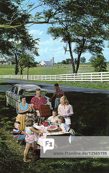 Picnic along one of Kentuckys scenic highways  USA  1956. Artist: Unknown