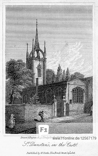Church of St Dunstan in the East  City of London  1816.Artist: J Greig