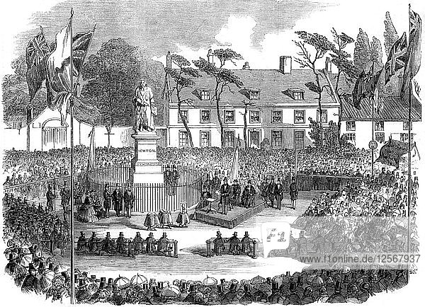Inauguration of the statue of Sir Isaac Newton at Grantham Lincolnshire 1858. Artist: Unknown