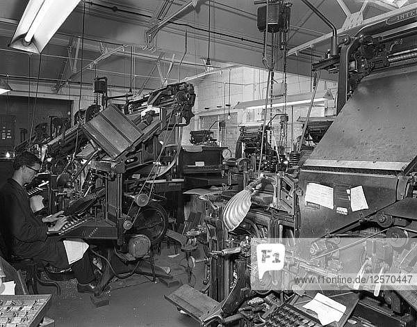 Linotype machine room at a printing company  Mexborough  South Yorkshire  1959. Artist: Michael Walters