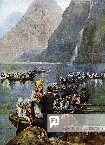 Eine Hochzeitsprozession auf Booten  Norwegen. Künstler: Unbekannt