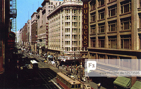 Blick nach Westen auf der 7th bei Hill Street  Los Angeles  Kalifornien  USA  1953. Künstler: Unbekannt