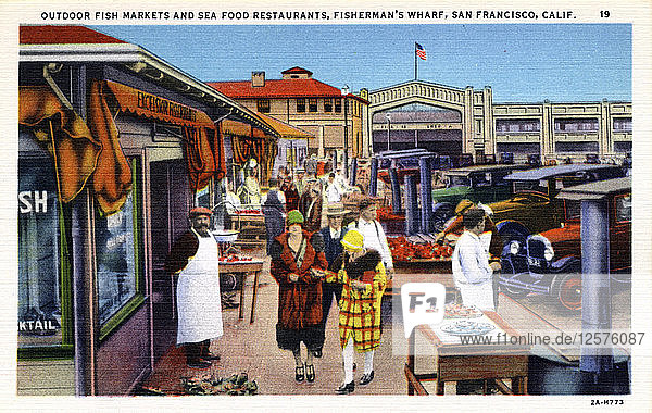 Fischmarkt und Meeresfrüchterestaurants  Fishermans Wharf  San Francisco  Kalifornien  USA  1932. Künstler: Unbekannt