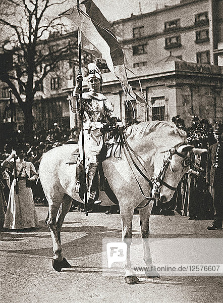 Die britische Suffragette Elsie Howey als Jeanne d'Arc  London  17. April 1909. Künstler: Unbekannt
