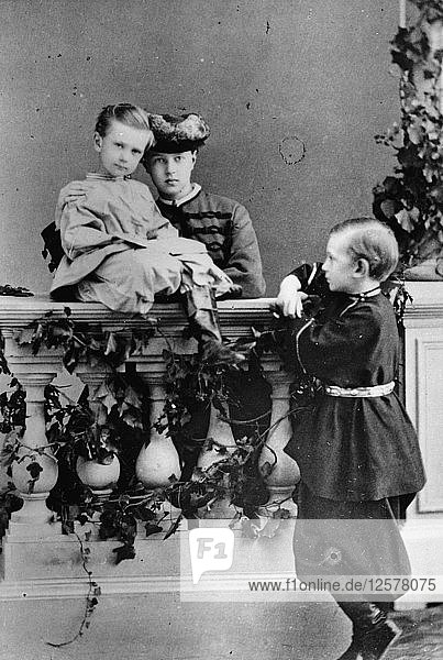 The three youngest children of Tsar Alexander II and Maria Alexandrovna of Russia c1863-c1865. Artist: Unknown