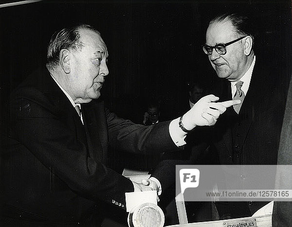 Trygve Lie  Norwegian politician  and Tage Erlander  Prime Minister of Sweden  15 February 1964. Artist: Unknown