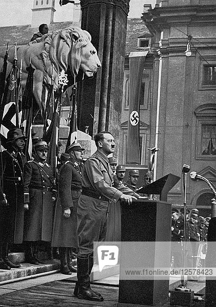 Adolf Hitler speaking at the Feldherrnhalle  Munich  Germany  9 November 1934. Artist: Unknown